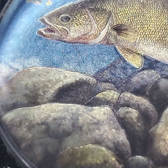 Vintage Enesco BASS FISH Glass Paperweight-Foil Art Fishing Made in England 3.5" - Picture 5 of 6